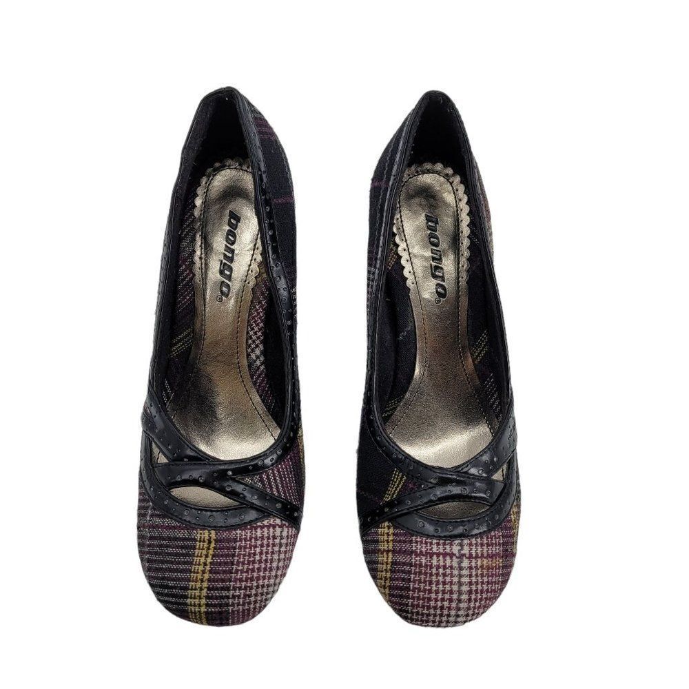 Vtg Y2K Bongo Shoes‎ Bratz Plaid Pumps Round Toe Cut Outs 3.75" Heel Purple Sz 8